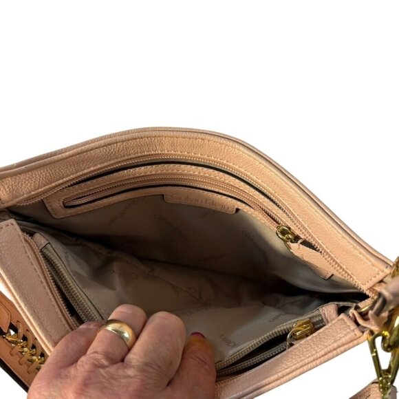 Calvin Klein Blush Pink Leather Crossbody Bag With Gold Chain Strap & Adjustable - Picture 6 of 12